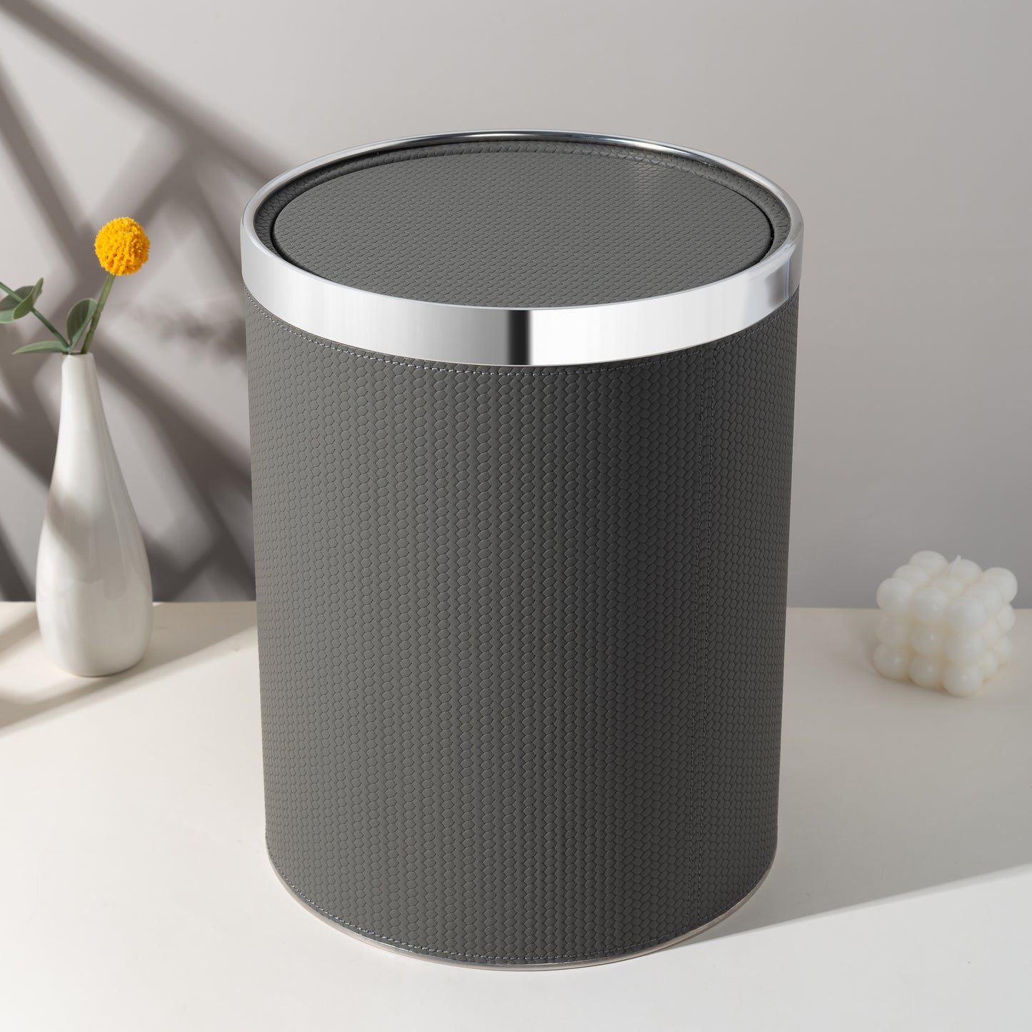 LAMON ROUND SLATE SERENADE TRASH CAN